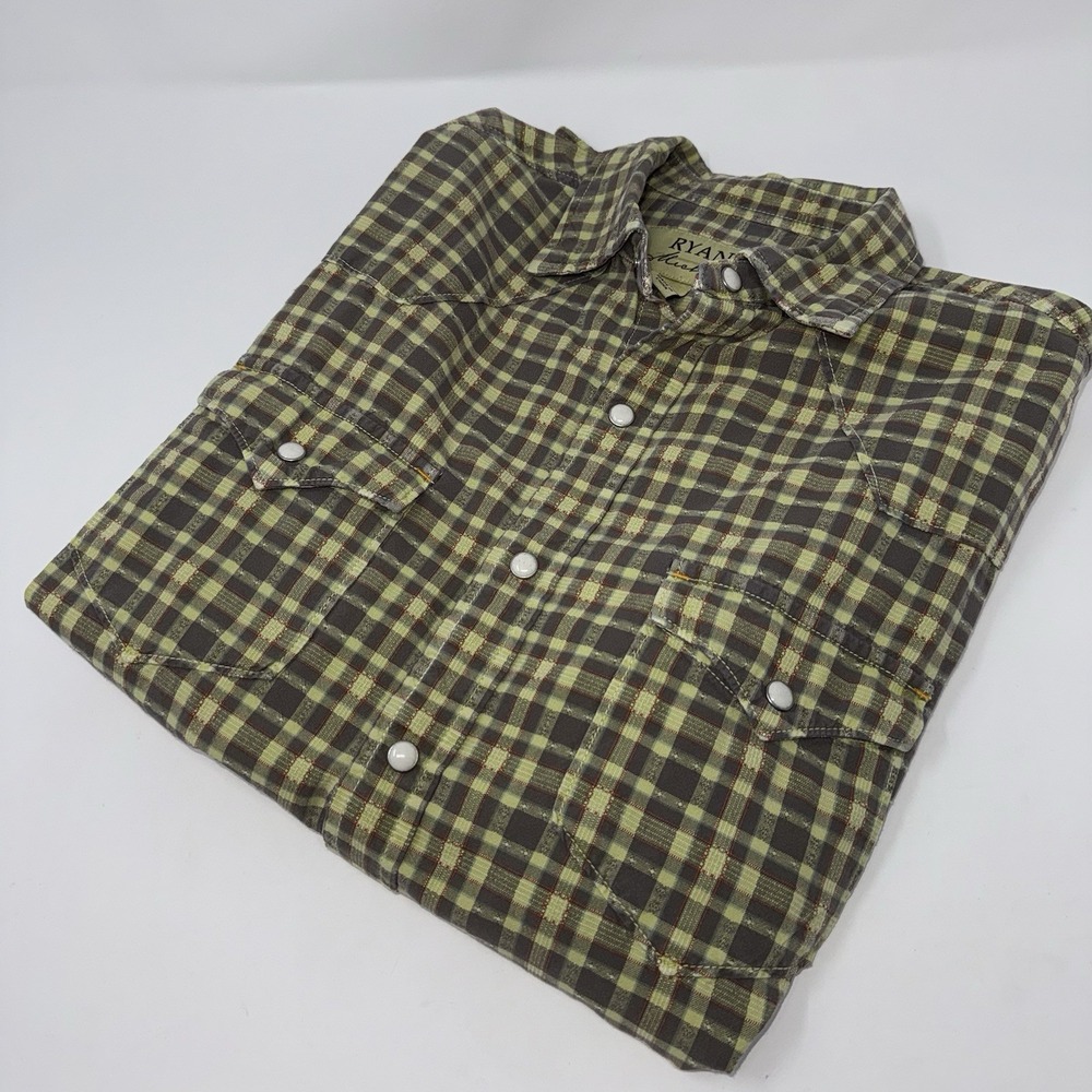 Ryan Michael Mens Sz Small Yellow Plaid Western Pearl Snap Shirt Long Sleeve